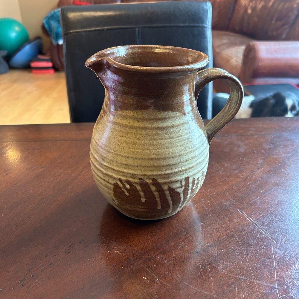 Signed Vintage Hand Thrown Drip Glaze Studio Pottery Pitcher